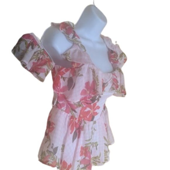 GUESS Peplum White Red Floral Blouse Top XS NEW NWT - Picture 2 of 6